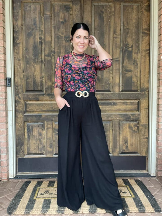 Zenana Pleated Linen Blend Wide Leg Pants
