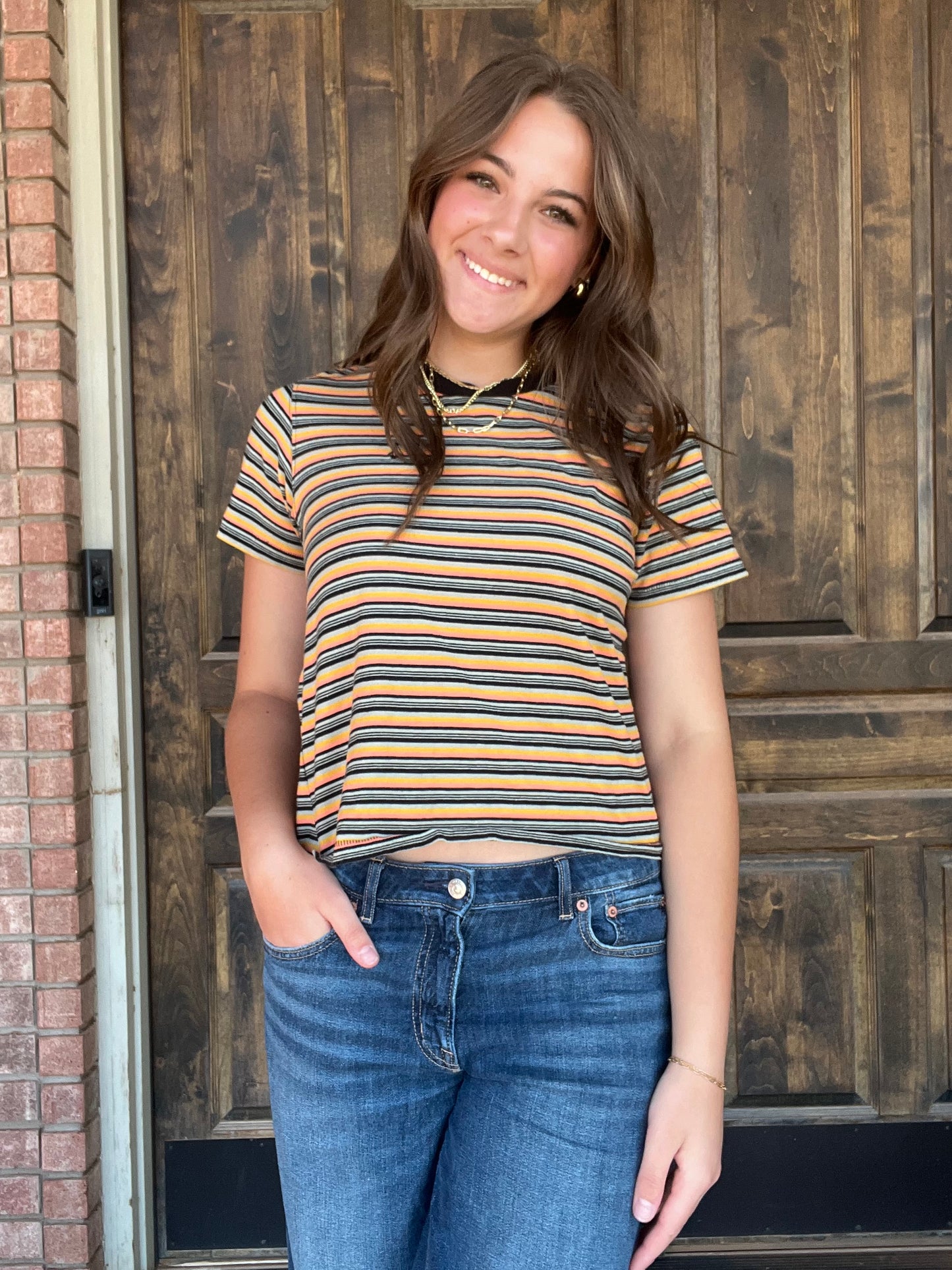 Multi-color striped tee - M