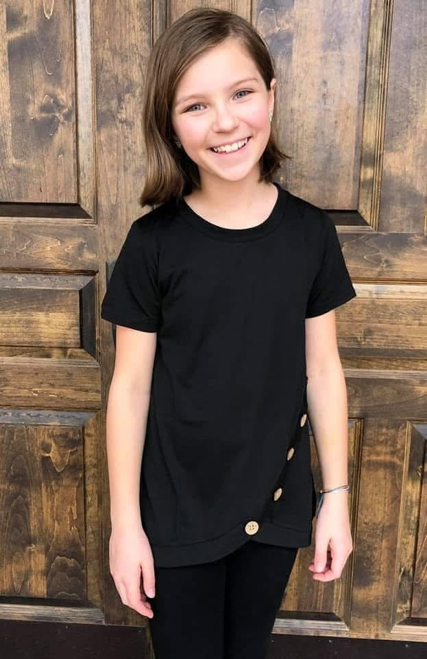 Black tee with button detail