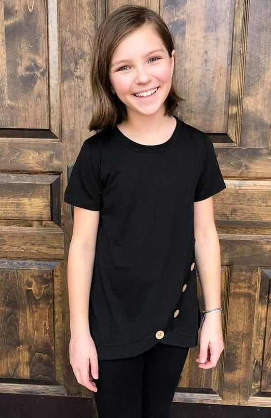 Black tee with button detail