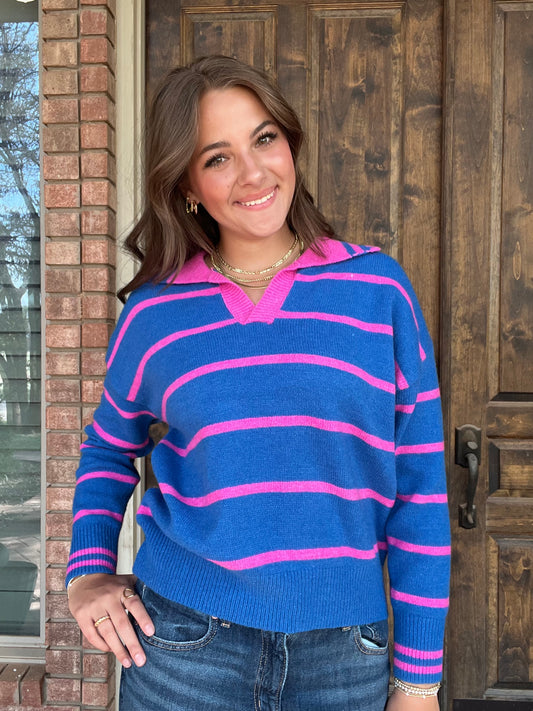 Blue and purple striped sweater - S