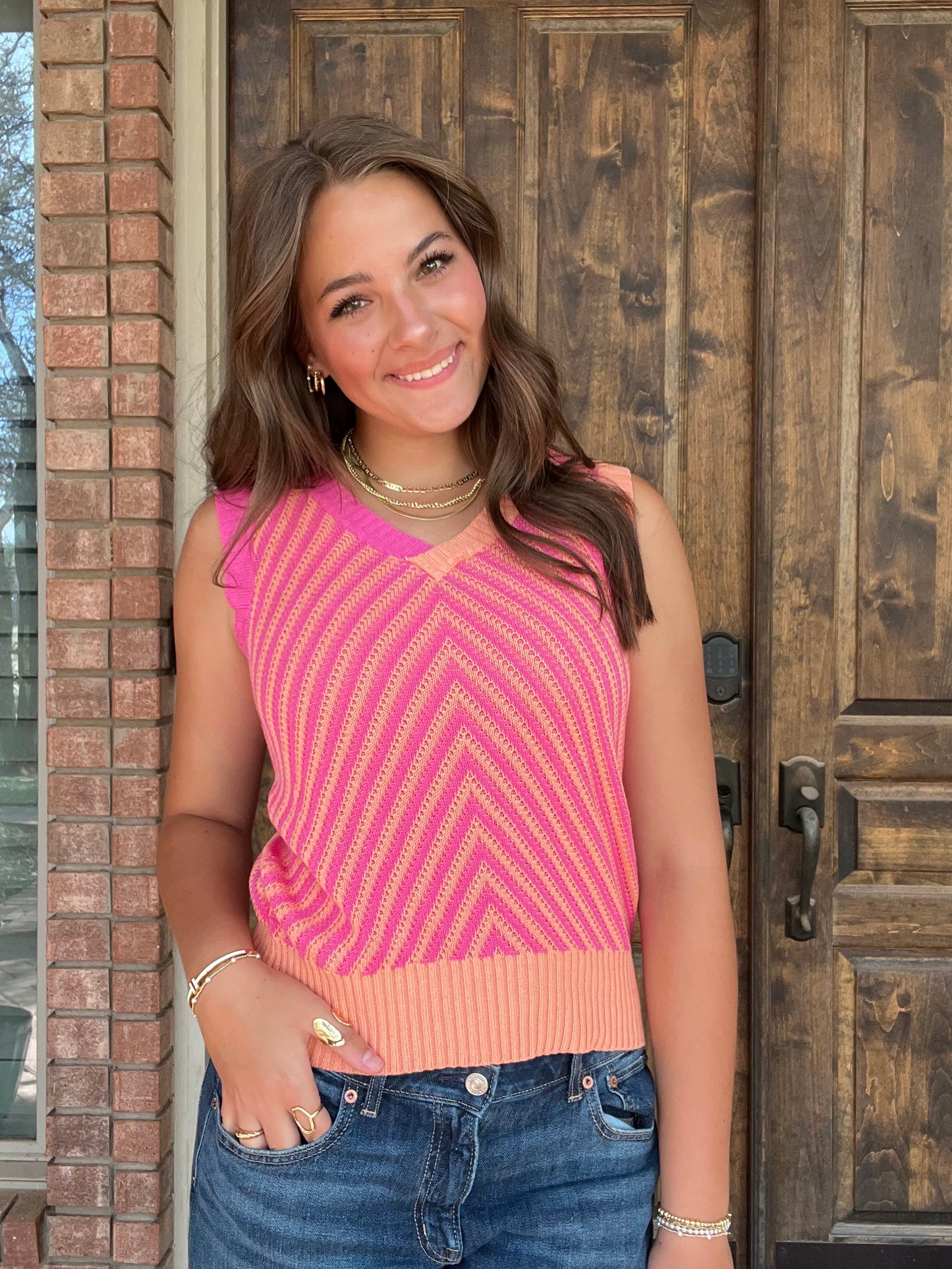 Pink and orange striped vest - S