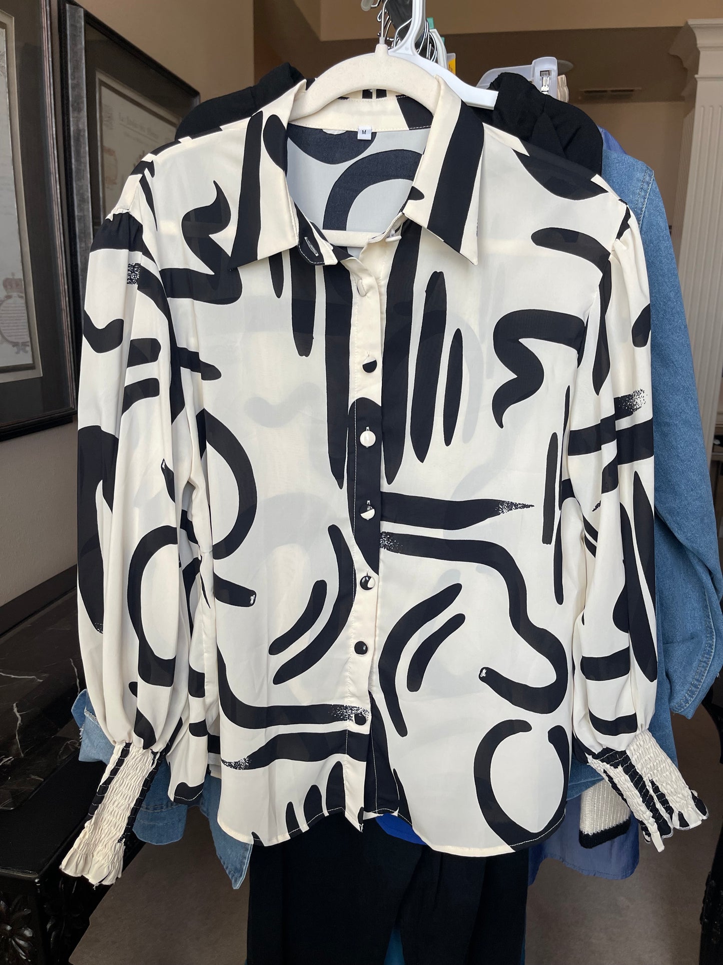 Button Down Lantern Sleeve Top
