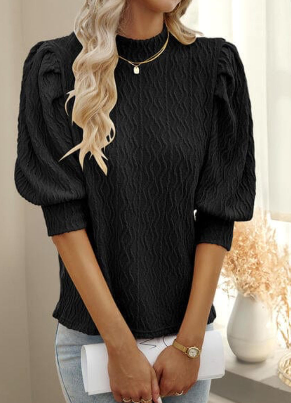 Black puff sleeve top